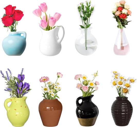 Cute Mini Resin Vase Magnets for Fridge Funny Small Plant Magnets for Refrigerator Decoration Kitchen Locker Kitchen Office (8 Pack)