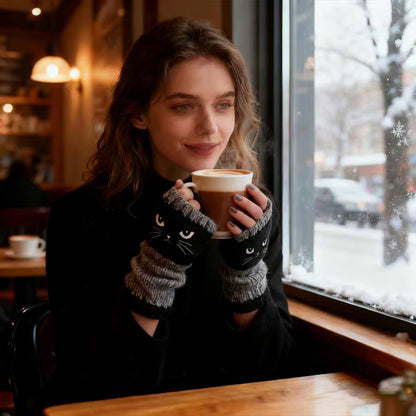 🔥Winter Hot Sale 50% OFF🔥Cat Knitted Embroidery Fingerless Gloves - Cosy, Stylish, Casual Winter Wear