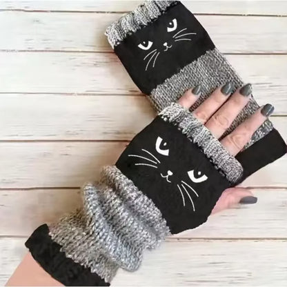 🔥Winter Hot Sale 50% OFF🔥Cat Knitted Embroidery Fingerless Gloves - Cosy, Stylish, Casual Winter Wear