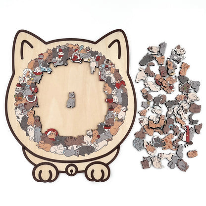 135-Piece Morandi-Colored Cat Shaped Wooden Jigsaw Puzzle