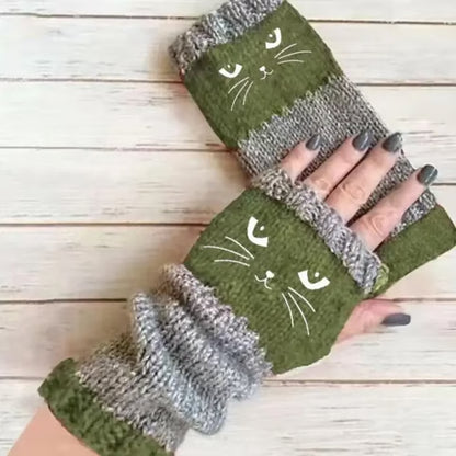 🔥Winter Hot Sale 50% OFF🔥Cat Knitted Embroidery Fingerless Gloves - Cosy, Stylish, Casual Winter Wear