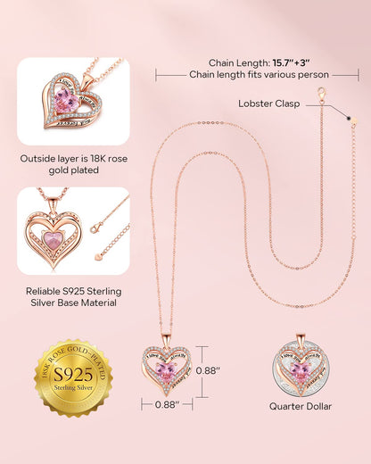S925 Sterling Silver Necklace for Women Wife Rose Gold Mom Girlfriend Daughter Heart