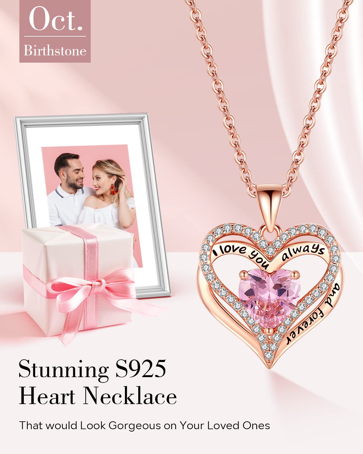 S925 Sterling Silver Necklace for Women Wife Rose Gold Mom Girlfriend Daughter Heart