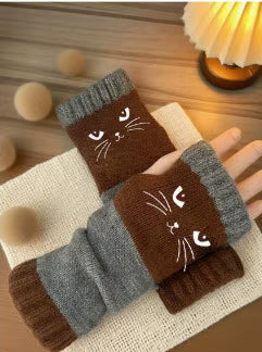 🔥Winter Hot Sale 50% OFF🔥Cat Knitted Embroidery Fingerless Gloves - Cosy, Stylish, Casual Winter Wear