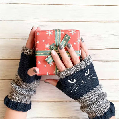 🔥Winter Hot Sale 50% OFF🔥Cat Knitted Embroidery Fingerless Gloves - Cosy, Stylish, Casual Winter Wear