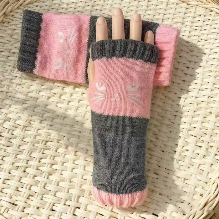 🔥Winter Hot Sale 50% OFF🔥Cat Knitted Embroidery Fingerless Gloves - Cosy, Stylish, Casual Winter Wear