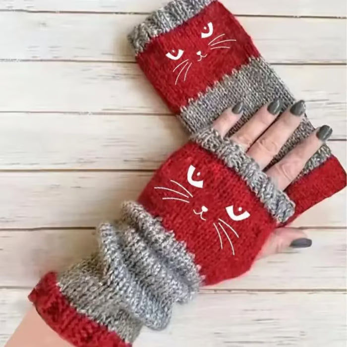 🔥Winter Hot Sale 50% OFF🔥Cat Knitted Embroidery Fingerless Gloves - Cosy, Stylish, Casual Winter Wear