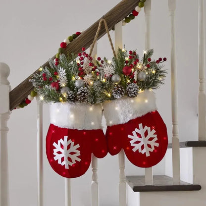 🎄Hot Sale-50% OFF🥊Twinkling Christmas Mitten Wreath with LED Lights✨