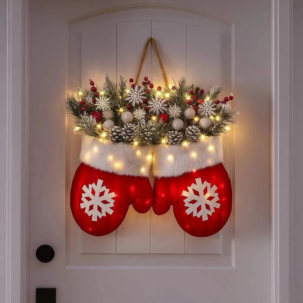 🎄Hot Sale-50% OFF🥊Twinkling Christmas Mitten Wreath with LED Lights✨