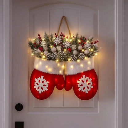 🎄Hot Sale-50% OFF🥊Twinkling Christmas Mitten Wreath with LED Lights✨
