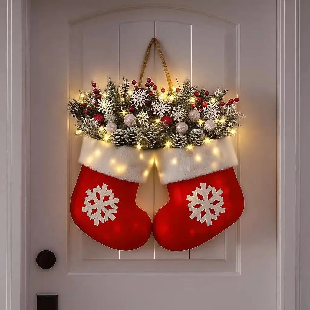 🎄Hot Sale-50% OFF🥊Twinkling Christmas Mitten Wreath with LED Lights✨