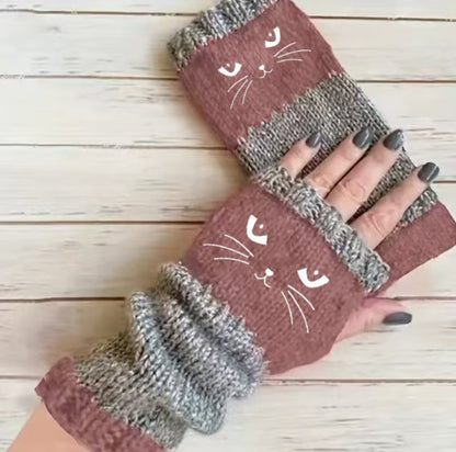 🔥Winter Hot Sale 50% OFF🔥Cat Knitted Embroidery Fingerless Gloves - Cosy, Stylish, Casual Winter Wear