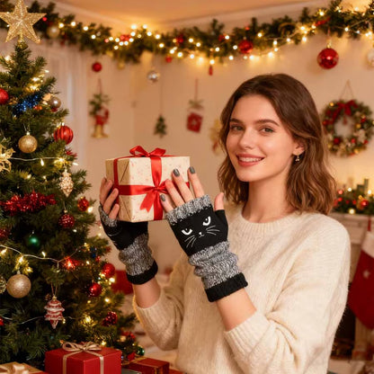 🔥Winter Hot Sale 50% OFF🔥Cat Knitted Embroidery Fingerless Gloves - Cosy, Stylish, Casual Winter Wear
