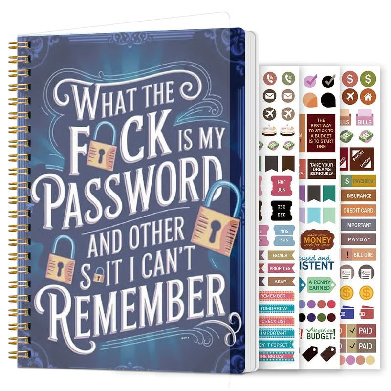 🔥Last Day 50% OFF - 📅Funny Password Notebook - Spiral Bound with Lock Icons & Funny Security Phrases✍️