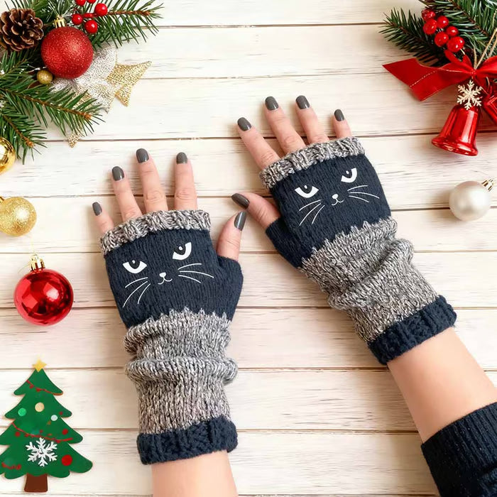 🔥Winter Hot Sale 50% OFF🔥Cat Knitted Embroidery Fingerless Gloves - Cosy, Stylish, Casual Winter Wear