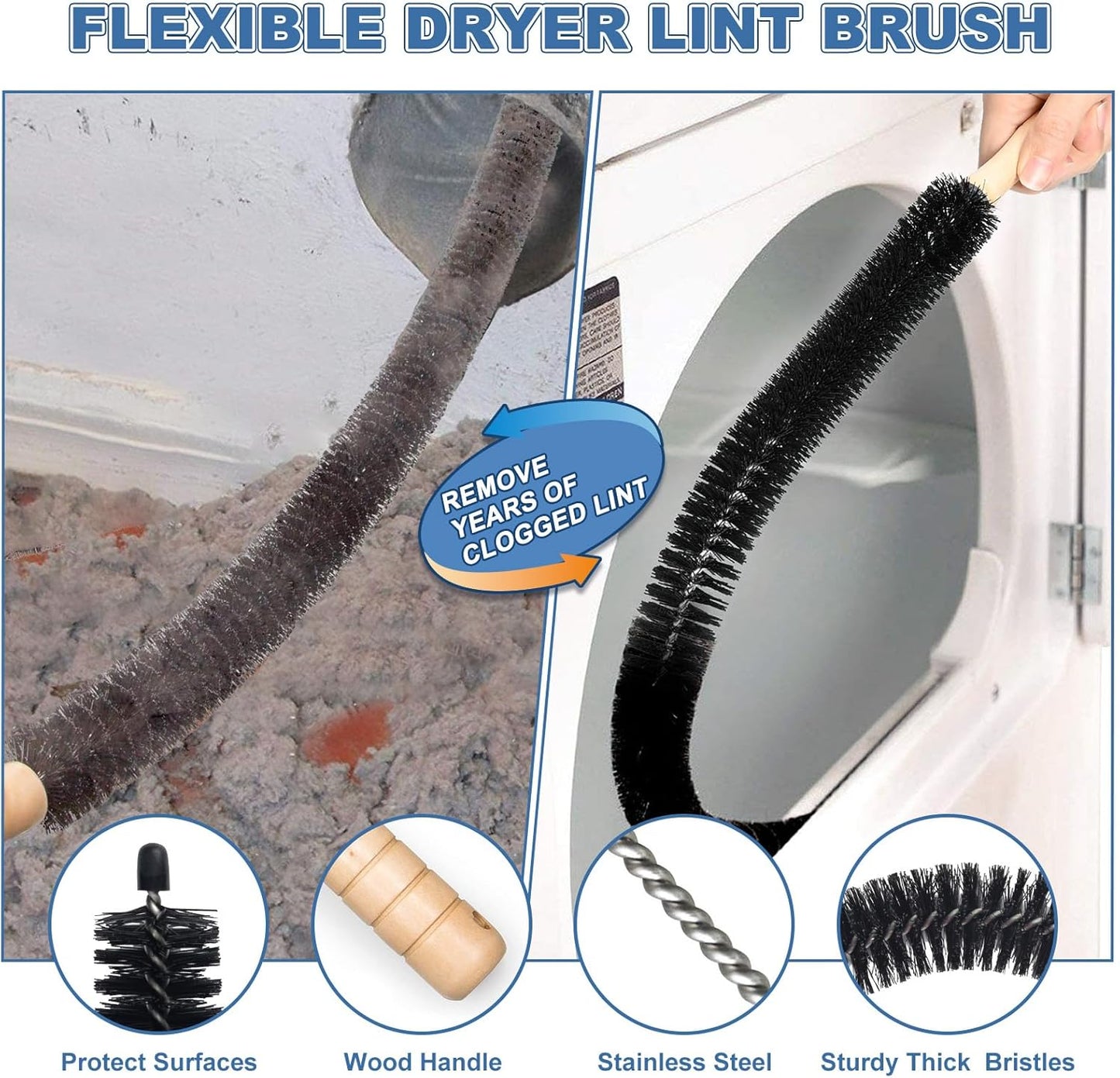 💥LAST DAY SALE 49% OFF💥 2 Pieces Dryer Vent Cleaner Kit, Dryer Lint Brush and Vacuum Hose Attachment with Universal Connector, Quickly Lint Remover