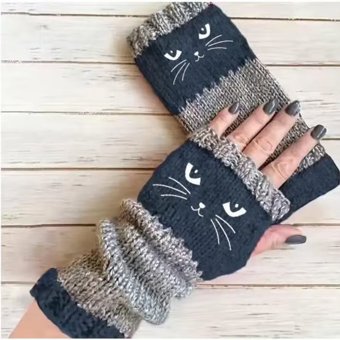 🔥Winter Hot Sale 50% OFF🔥Cat Knitted Embroidery Fingerless Gloves - Cosy, Stylish, Casual Winter Wear