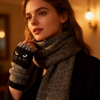 🔥Winter Hot Sale 50% OFF🔥Cat Knitted Embroidery Fingerless Gloves - Cosy, Stylish, Casual Winter Wear