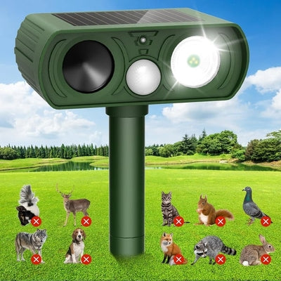 Solar Animal Deterrent Device 🦝 Ultrasonic + Strong Light Dual Repulsion 💡, IP65 Waterproof ☔, Keep Animals Away from Your Home! 🏡