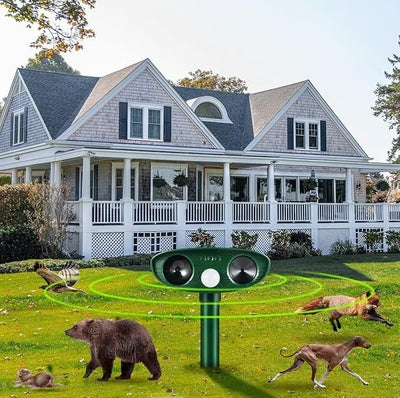 Solar Animal Deterrent Device 🦝 Ultrasonic + Strong Light Dual Repulsion 💡, IP65 Waterproof ☔, Keep Animals Away from Your Home! 🏡