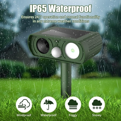 Solar Animal Deterrent Device 🦝 Ultrasonic + Strong Light Dual Repulsion 💡, IP65 Waterproof ☔, Keep Animals Away from Your Home! 🏡