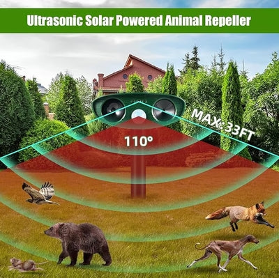 Solar Animal Deterrent Device 🦝 Ultrasonic + Strong Light Dual Repulsion 💡, IP65 Waterproof ☔, Keep Animals Away from Your Home! 🏡