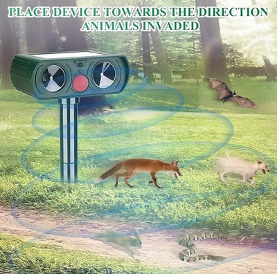 Solar Animal Deterrent Device 🦝 Ultrasonic + Strong Light Dual Repulsion 💡, IP65 Waterproof ☔, Keep Animals Away from Your Home! 🏡