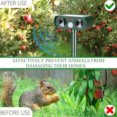 Solar Animal Deterrent Device 🦝 Ultrasonic + Strong Light Dual Repulsion 💡, IP65 Waterproof ☔, Keep Animals Away from Your Home! 🏡