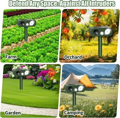 Solar Animal Deterrent Device 🦝 Ultrasonic + Strong Light Dual Repulsion 💡, IP65 Waterproof ☔, Keep Animals Away from Your Home! 🏡