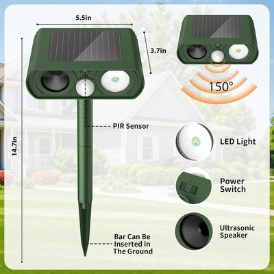 Solar Animal Deterrent Device 🦝 Ultrasonic + Strong Light Dual Repulsion 💡, IP65 Waterproof ☔, Keep Animals Away from Your Home! 🏡